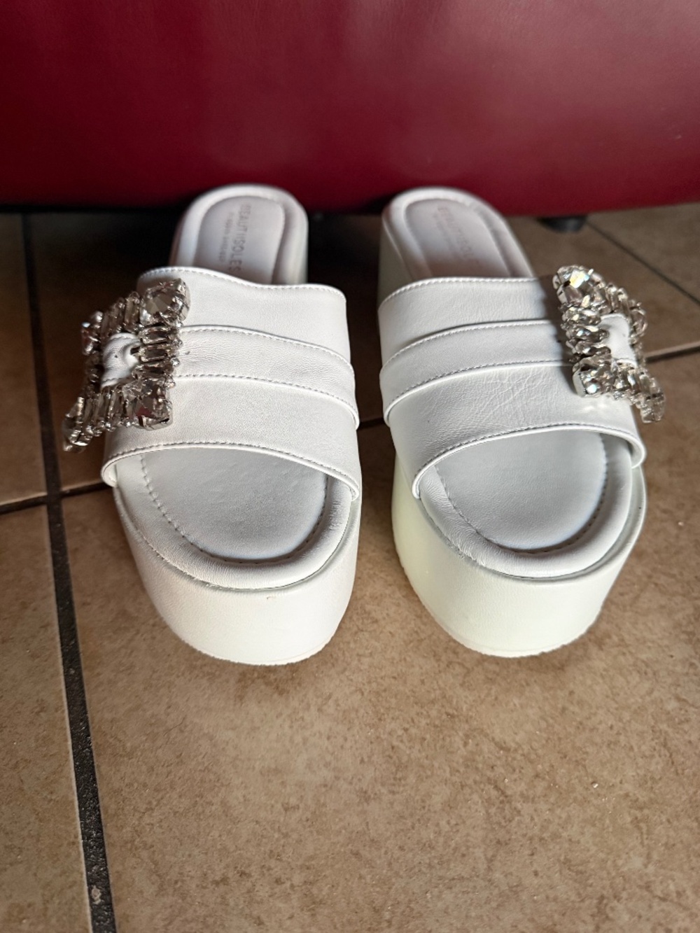 BEAUTIISOLES WHITE RHINESTONE DITA PLATFORM SANDALS SZ 10 ORIG. 245